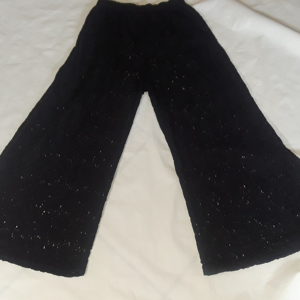 Black wide leg lace pants